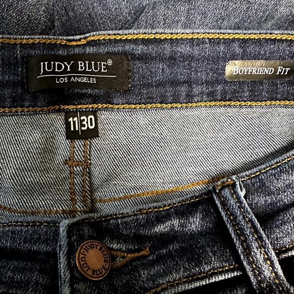 Judy Blue Bleach Splash Boyfriend Fit Jeans High Rise Denim Cuffed Blue 11/30 - Picture 3 of 6